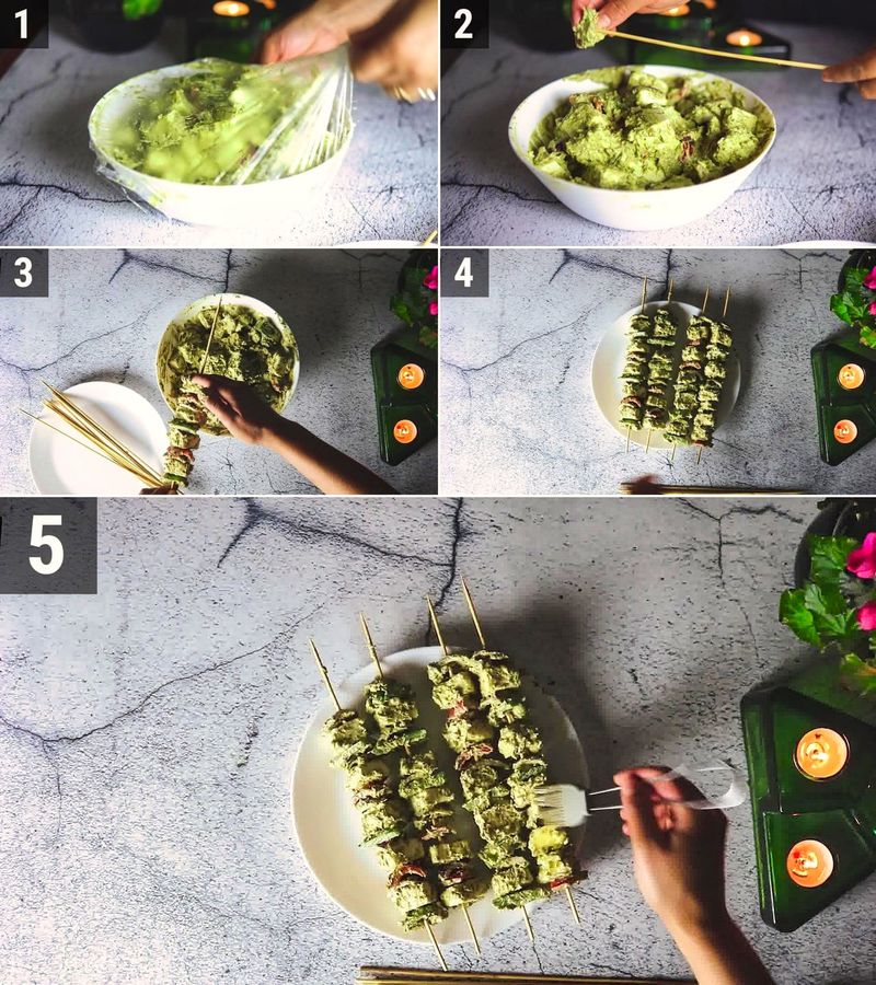 Image of the recipe cooking step-1-4 for Hariyali Paneer Tikka