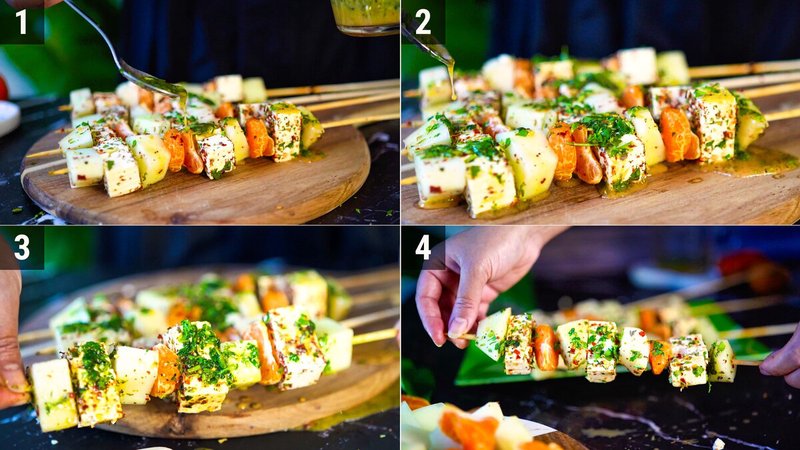 Image of the recipe cooking step-1-8 for Honeydew Melon Feta Skewers with Orange Mustard Vinaigrette