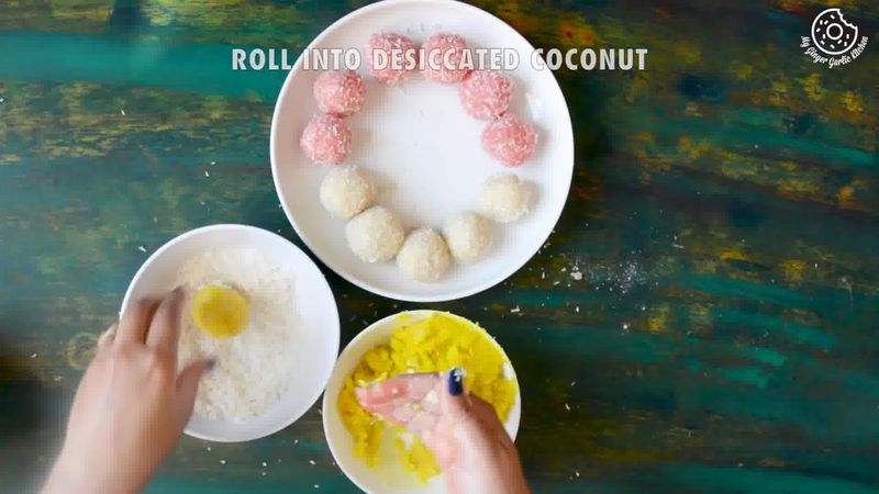 Image of the recipe cooking step-2-5 for Instant Coconut Ladoo Recipe (Rose, Saffron, Cardamom)