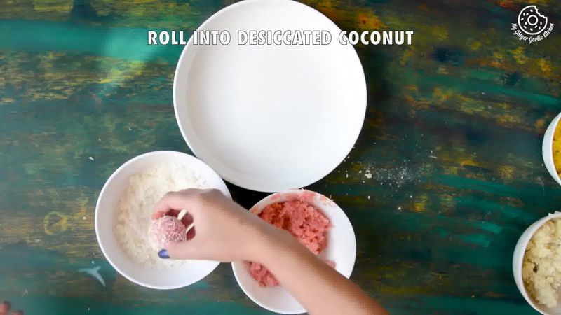Image of the recipe cooking step-3-5 for Instant Coconut Ladoo Recipe (Rose, Saffron, Cardamom)