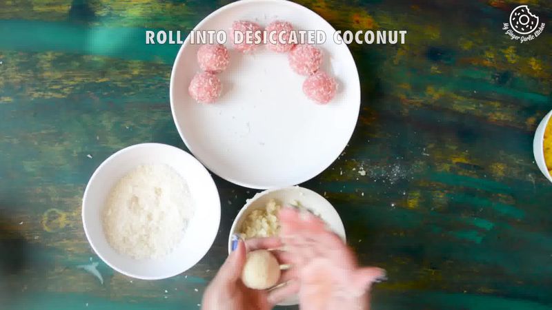 Image of the recipe cooking step-4-2 for Instant Coconut Ladoo Recipe (Rose, Saffron, Cardamom)