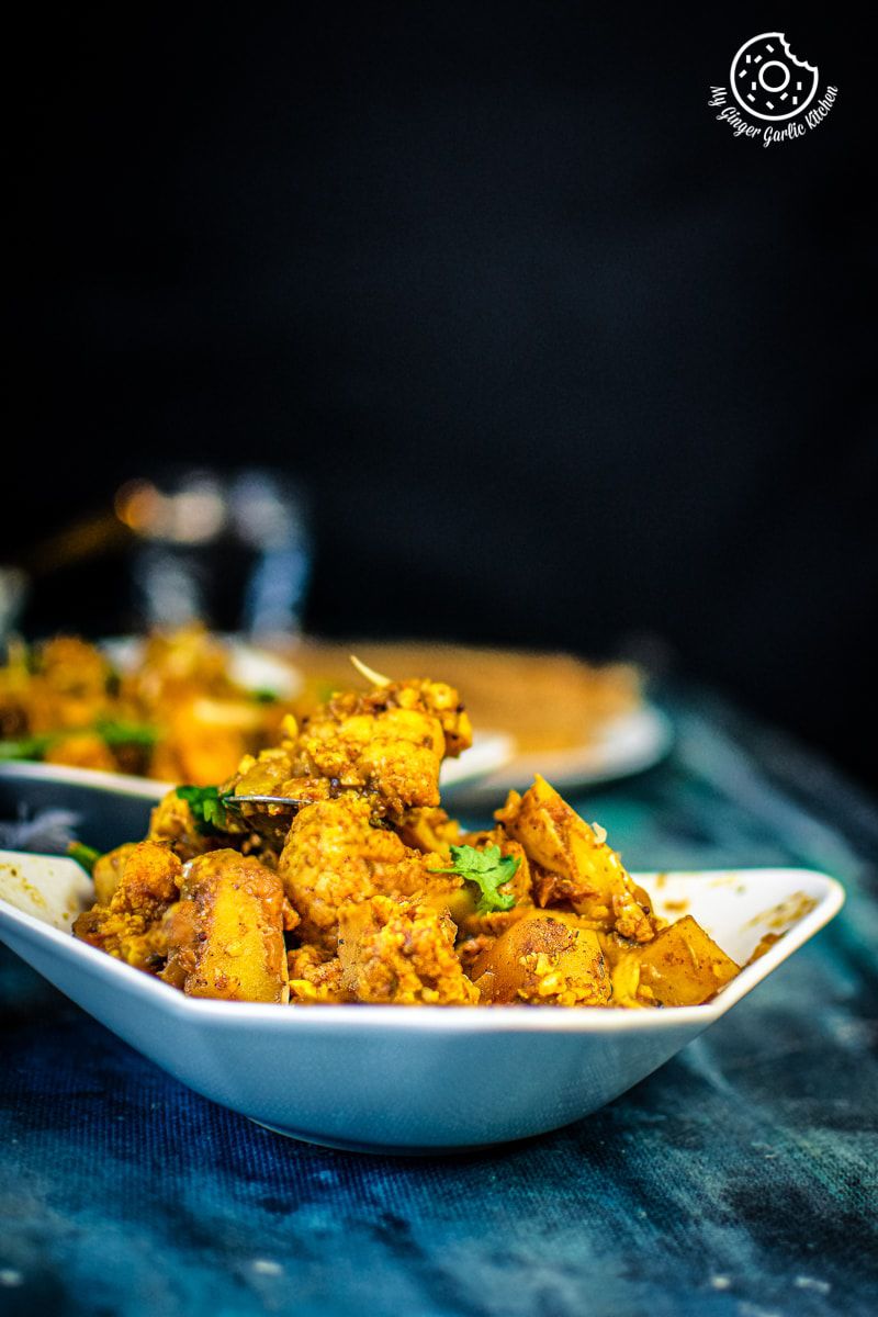 dry aloo gobi sabzi served in a bowl