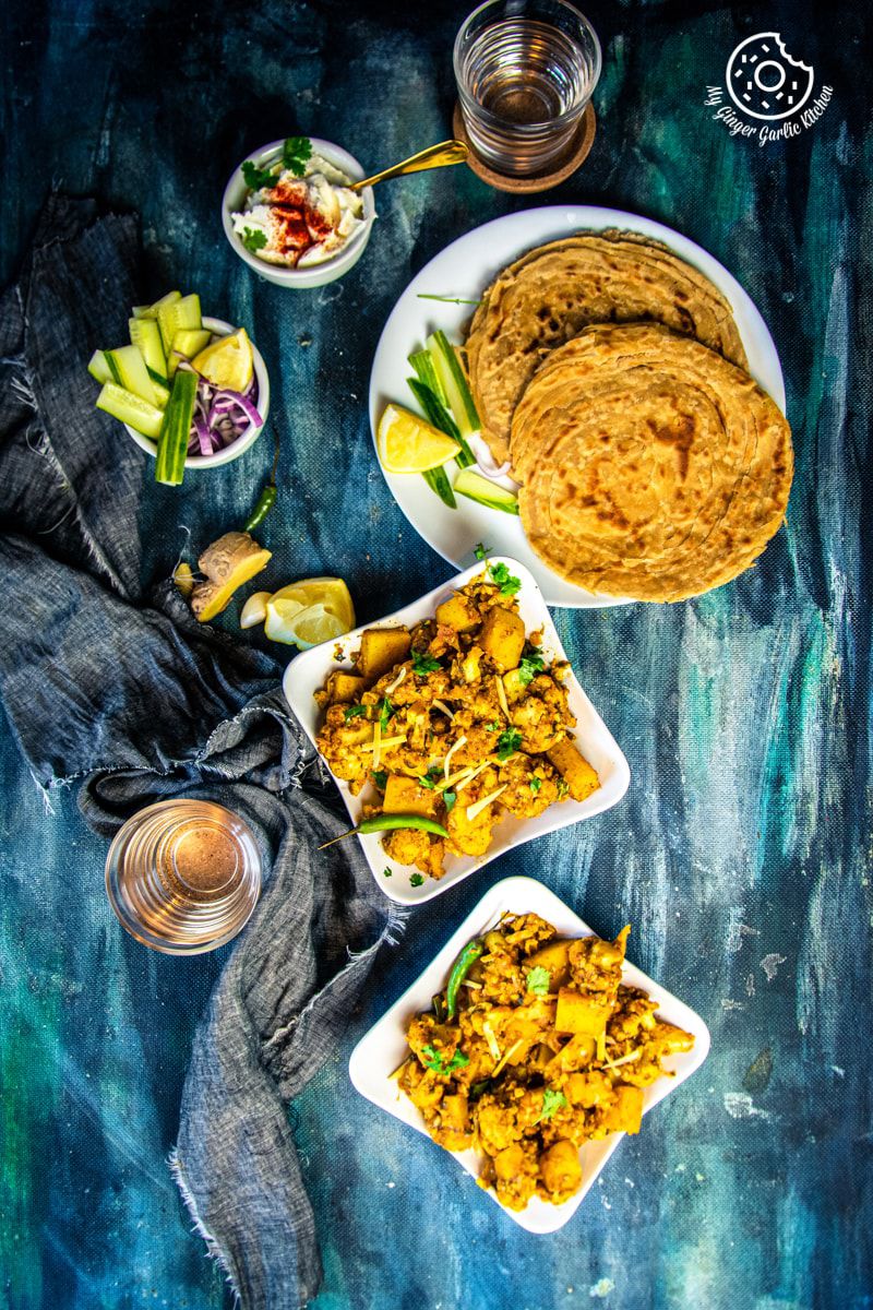 overhead shot of instant pot aloo gobhi