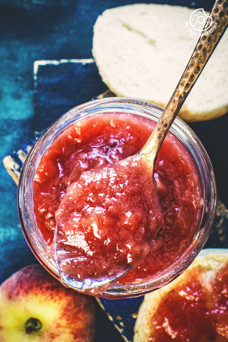 instant pot peach jam in a glass jar