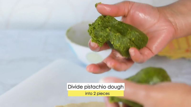 Image of the recipe cooking step-6-3 for Kaju Pista Roll Recipe - Cashew Pistachio Fudge