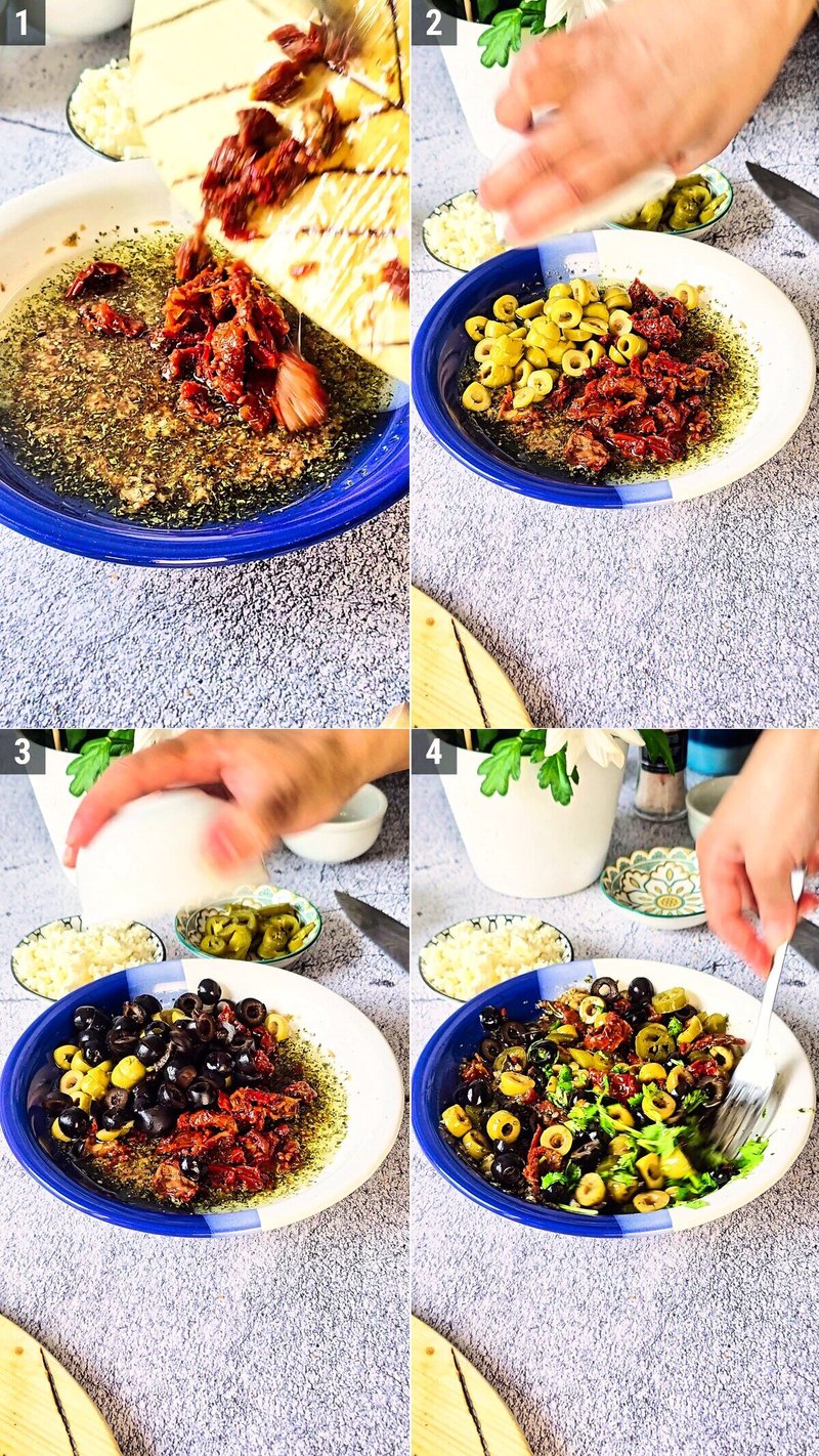 Image of the recipe cooking step-1-4 for Loaded Olive Oil Bread Dip