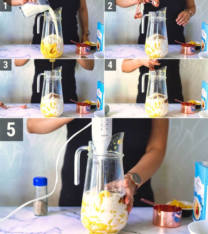 Image of the recipe cooking step-1-2 for Mango Oats Smoothie