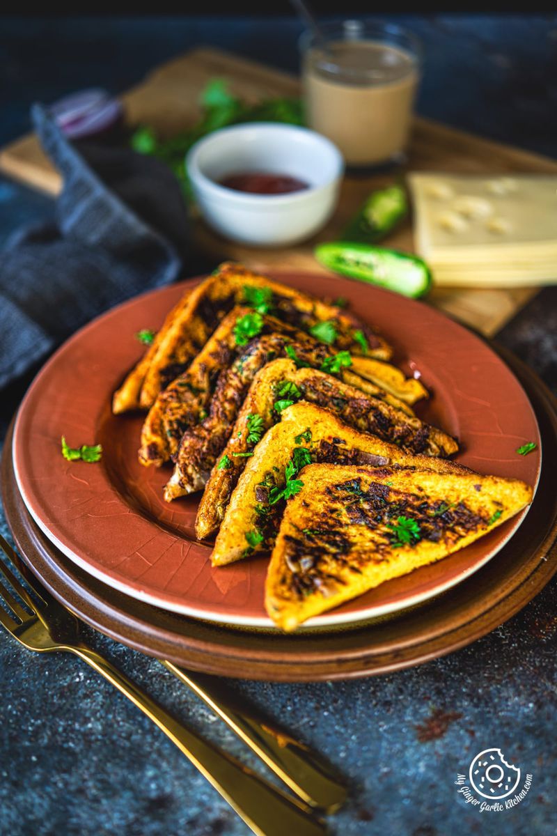 masala french toast in a brown plate