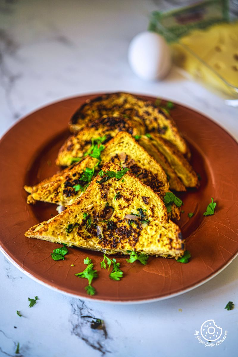 masala french toast in a brown plate