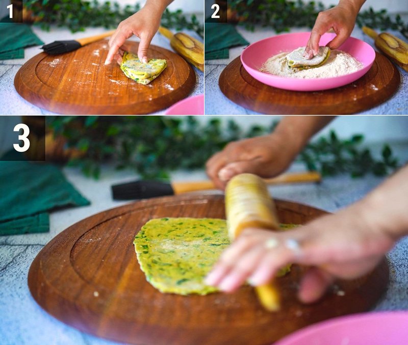 Image of the recipe cooking step-4-3 for Methi Paratha