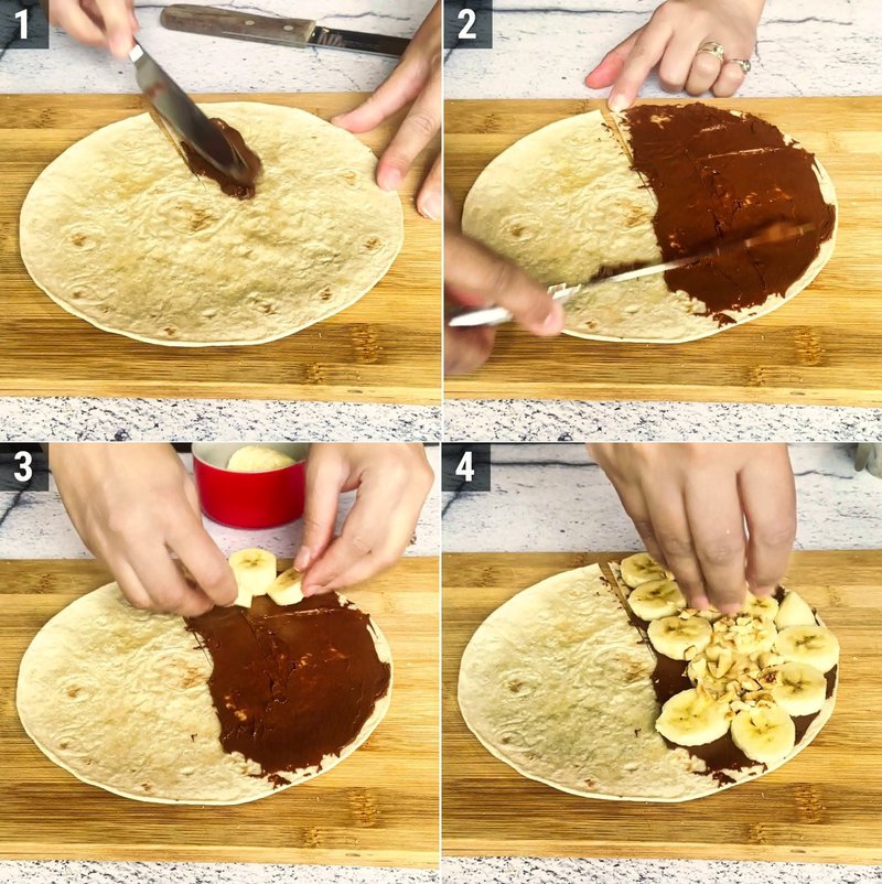 Image of the recipe cooking step-2-1 for Nutella Banana Wrap