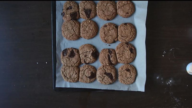 Image of the recipe cooking step-1-8 for Oatmeal Peanut Butter Chocolate Cookies (Video Recipe)