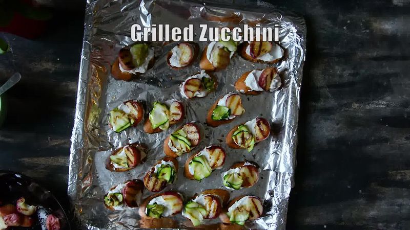 Image of the recipe cooking step-1-15 for Peach Bruschetta with Whipped Ricotta and Zucchini