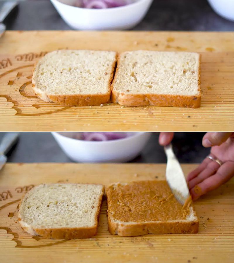 Image of the recipe cooking step-1-2 for Peanut Butter and Veggie Grilled Cheese Sandwich