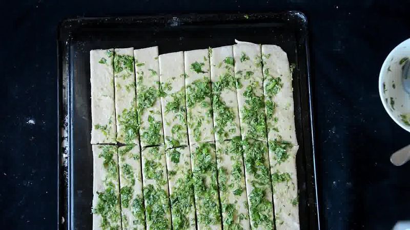 Image of the recipe cooking step-1-8 for Pizza Dough Twists with Parsley