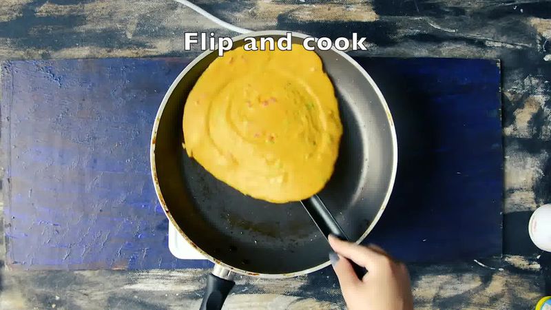 Image of the recipe cooking step-2-5 for Besan Ke Cheele Ka Raita - Chickpea Pancake Yogurt