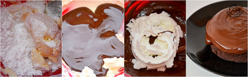there are three different pictures of a chocolate cake and a cupcake