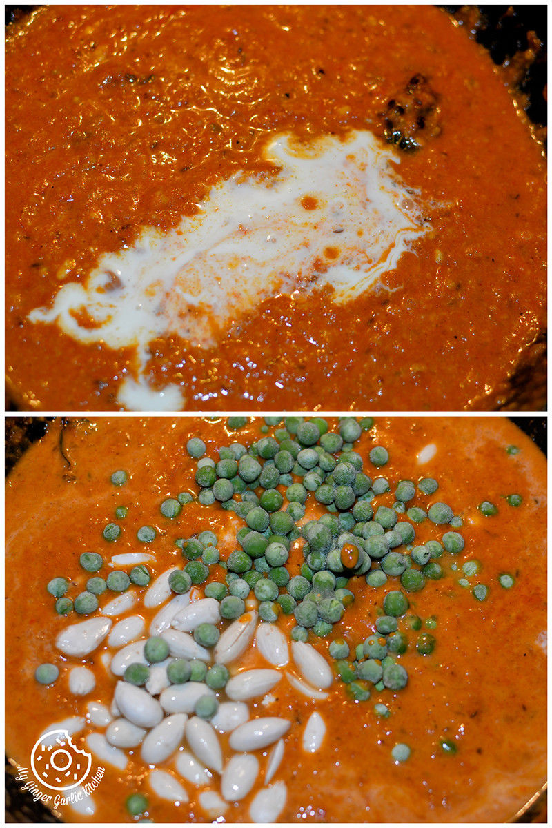 step by step picture of cooking almond peas curry sauce 