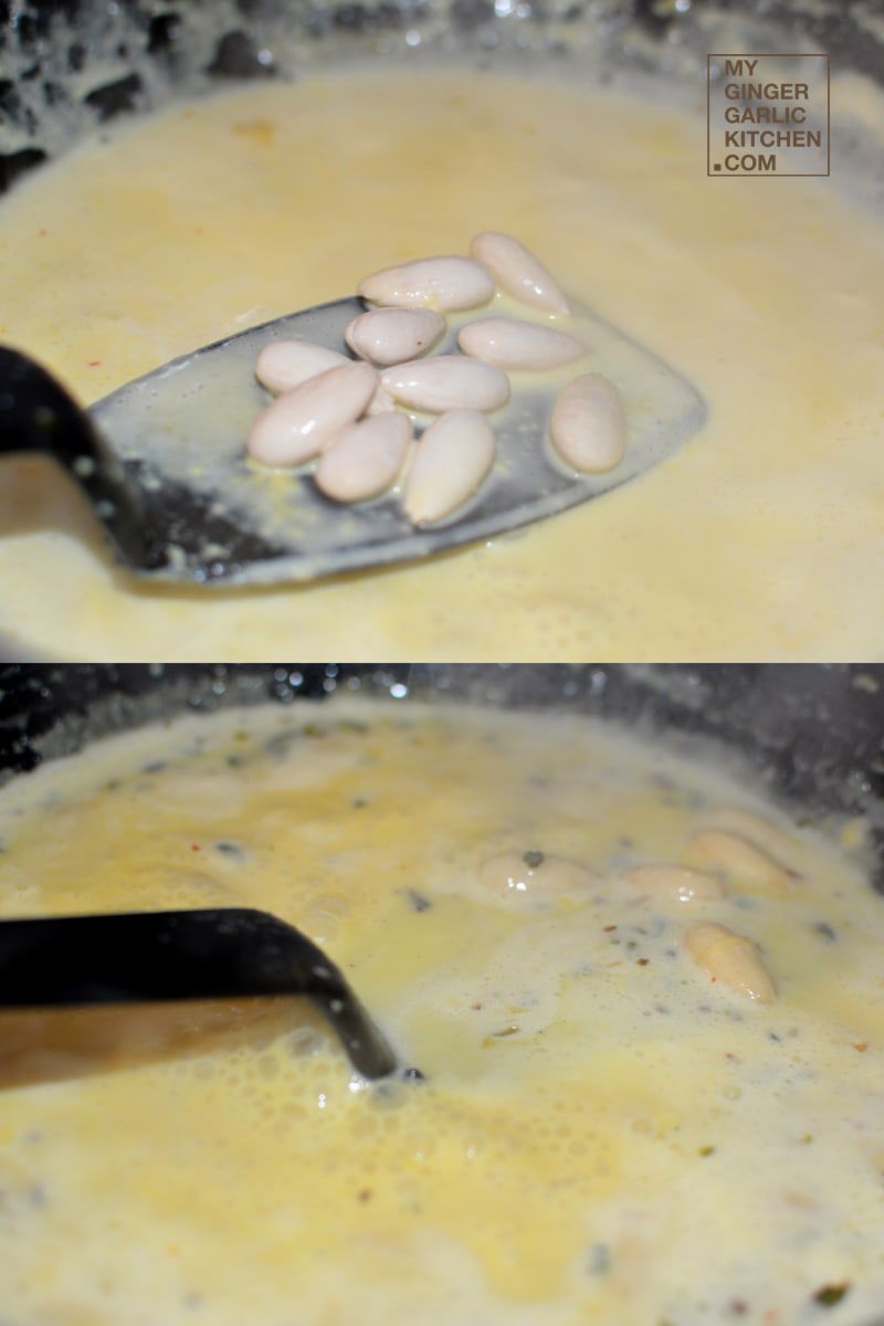 two pictures of a pan with a mixture of food