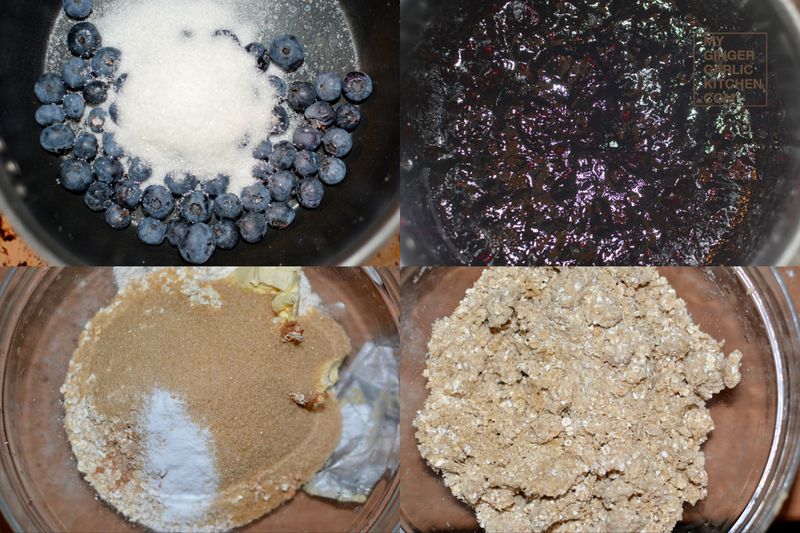 a close up of a pan of food with blueberries and sugar