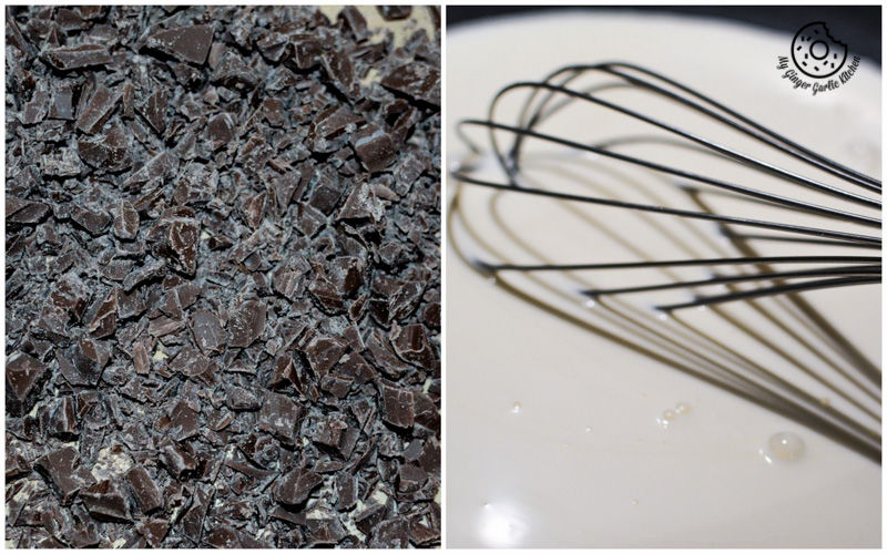a close up of a whisk and chocolate chips in a bowl