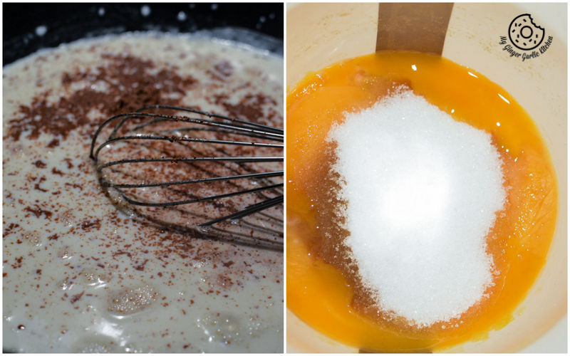 egg and sugar in a bowl with a whisk