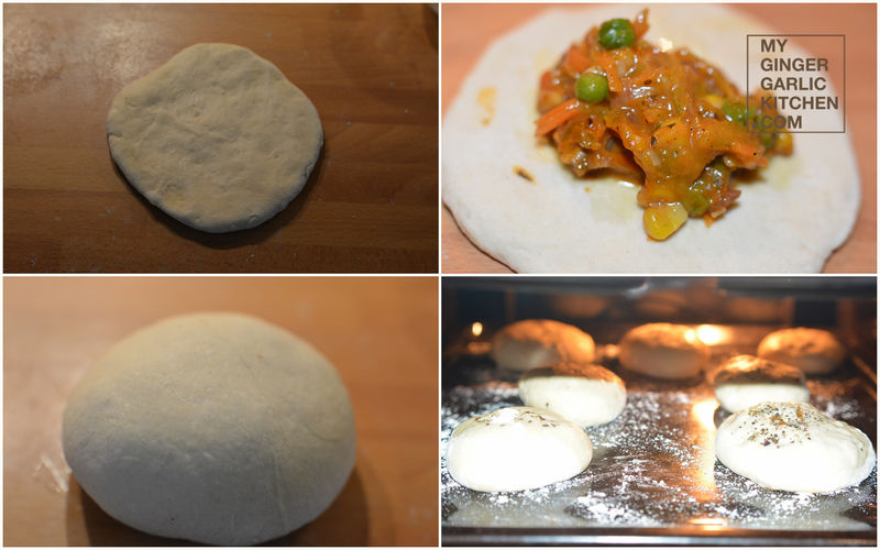 curry stuffed bun is being prepared and baked in a kitchen