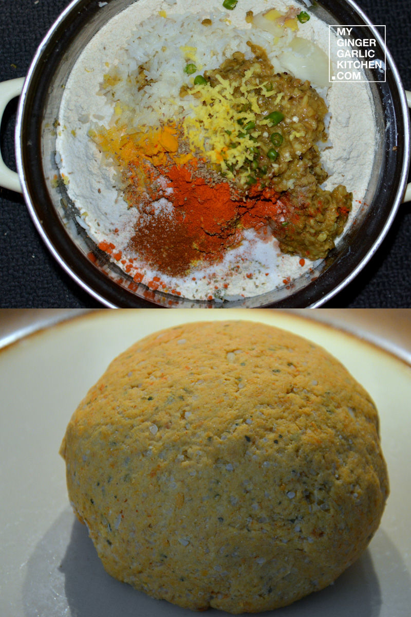dal chawal pratha dough with various ingredients on a plate