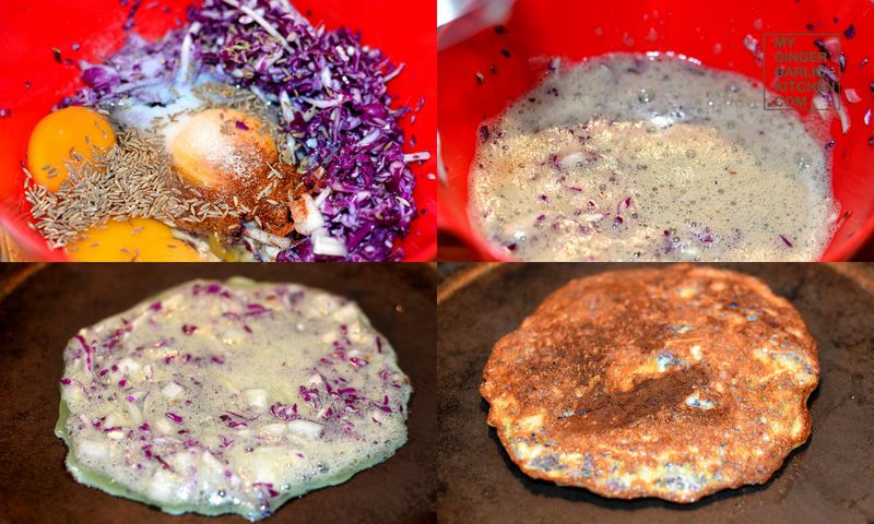 red cabbage omelet cooking process