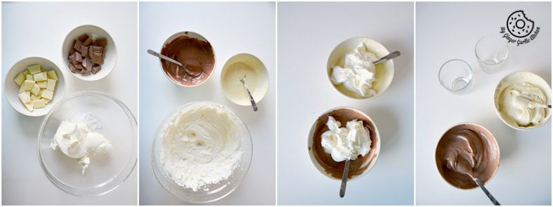 a series of photos showing different stages of making a chocolate cake