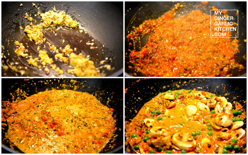 four pictures of a pan with a mixture of food cooking in it
