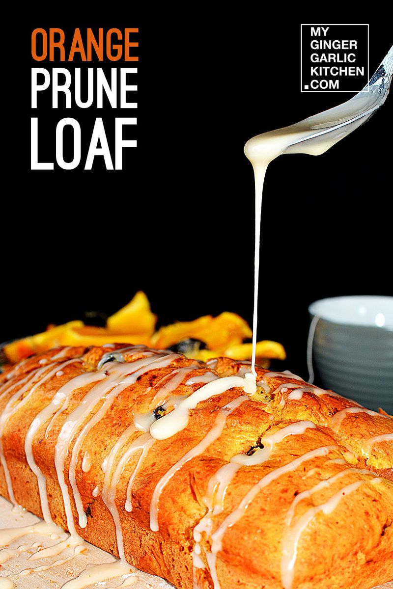 orange prune loaf with icing drizzle