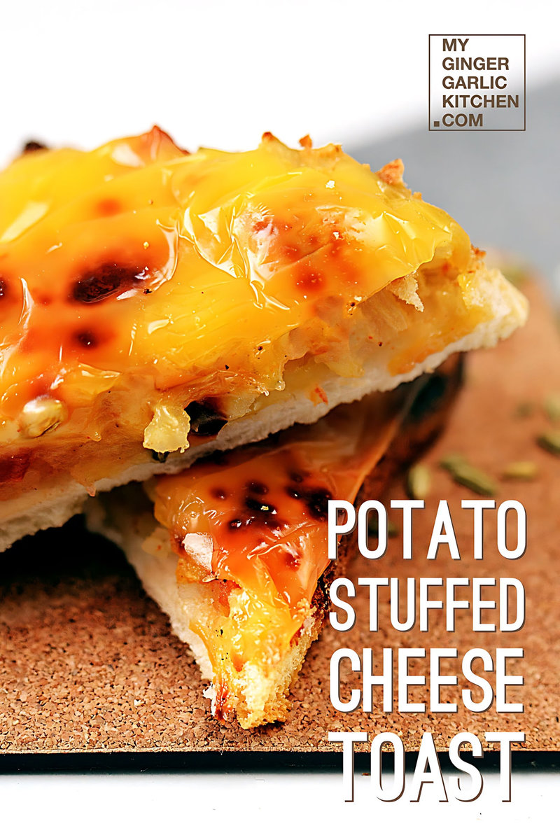 a close up of potato stuffed cheese toasts on a cutting board