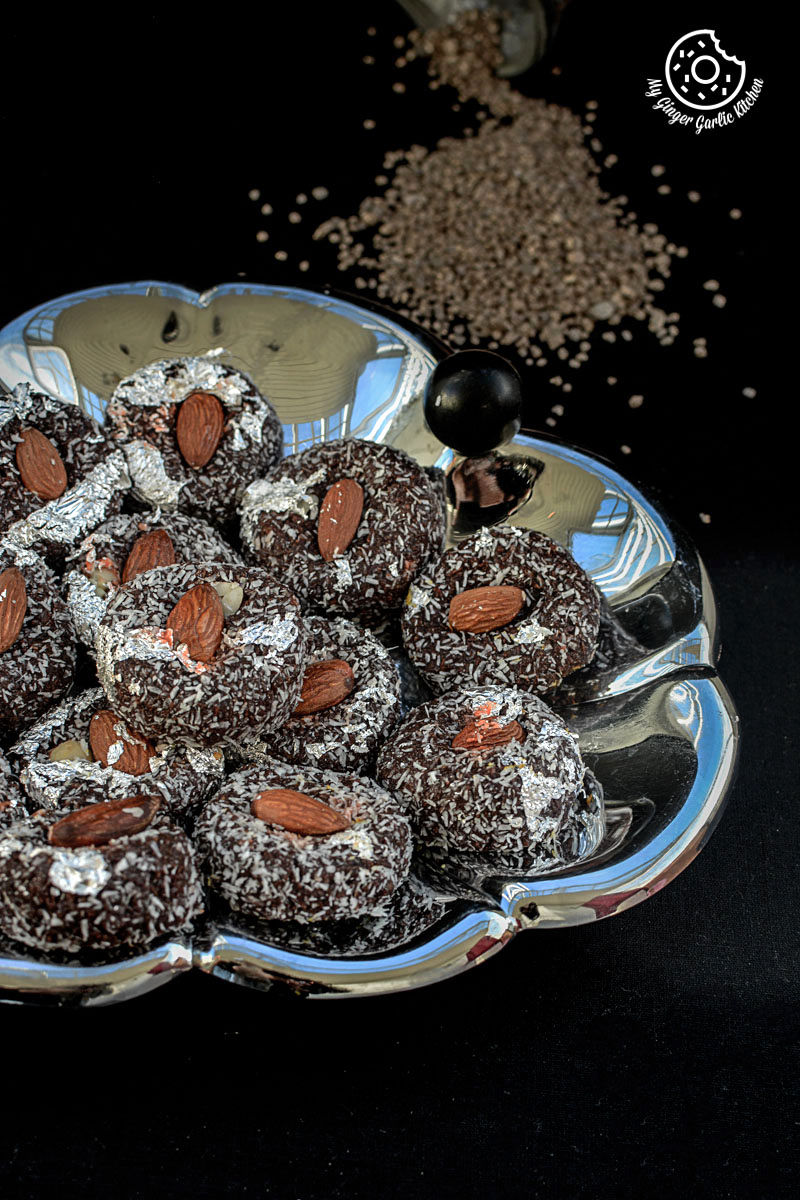 chocolate coconut delight in a silver plate on a table
