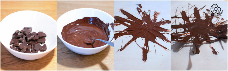 three pictures of chocolate being spread in a bowl