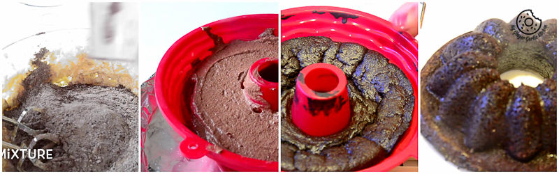 collage of making persimmon chocolate bundt cake