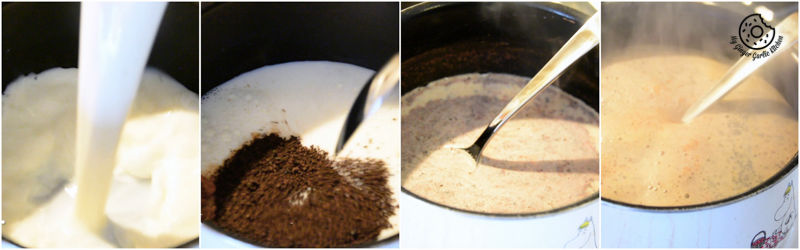 step one collage of photos of a spiced chai pumpkin smoothie being made