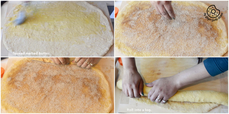 a close up of four pictures of a person making a dough