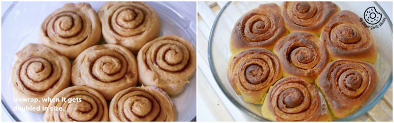 there are two pictures of a plate of pumpkin cinnamon roll and a plate of rolls
