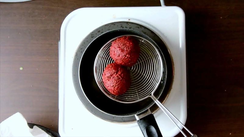 Image of the recipe cooking step-3-8 for Roast Beetroot Falafel Recipe + Green Tahini Dip