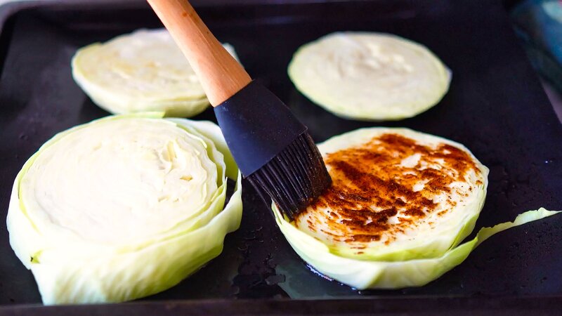 Image of the recipe cooking step-1-4 for Roasted Cabbage Steaks With Chickpea Stew