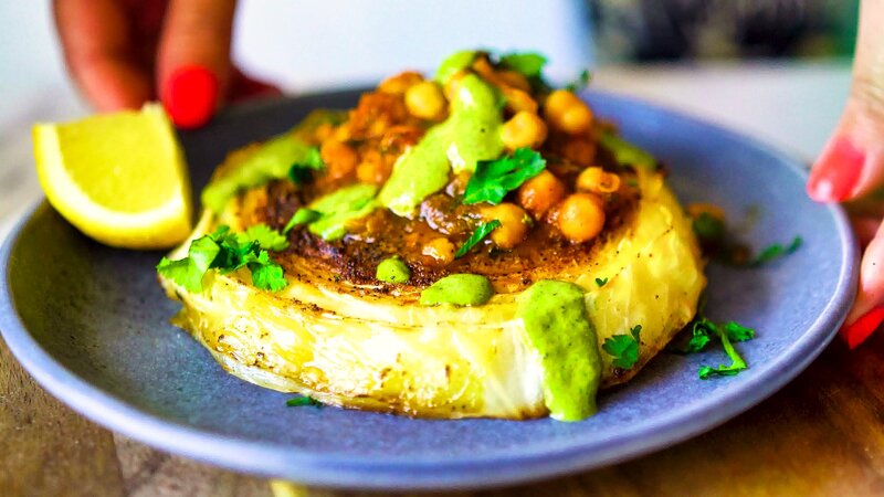 Image of the recipe cooking step-4-2 for Roasted Cabbage Steaks With Chickpea Stew