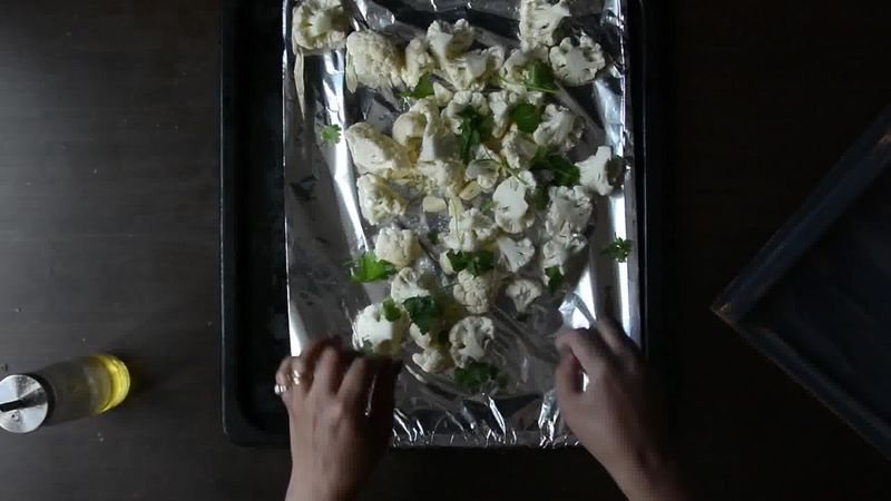 Image of the recipe cooking step-1-4 for Roasted Cauliflower Pilaf With Watermelon Sauce