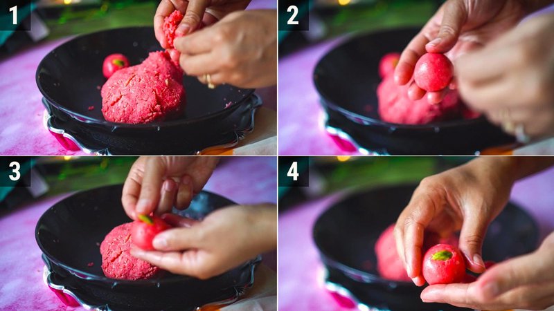 Image of the recipe cooking step-1-3 for Rose Badam Ladoo