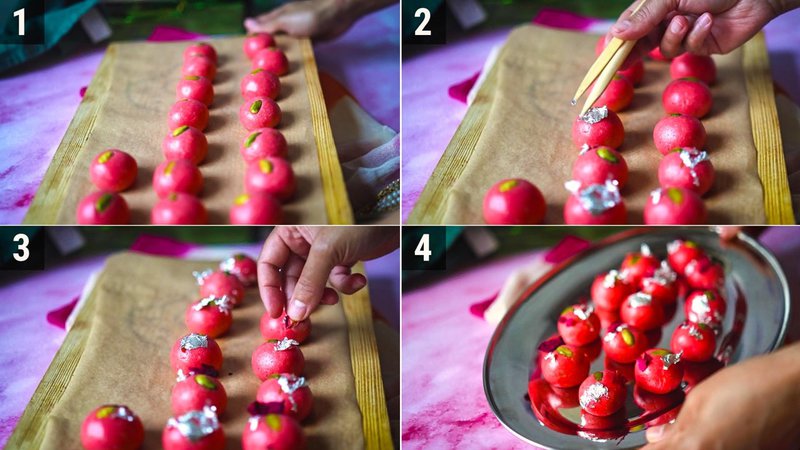 Image of the recipe cooking step-1-4 for Rose Badam Ladoo