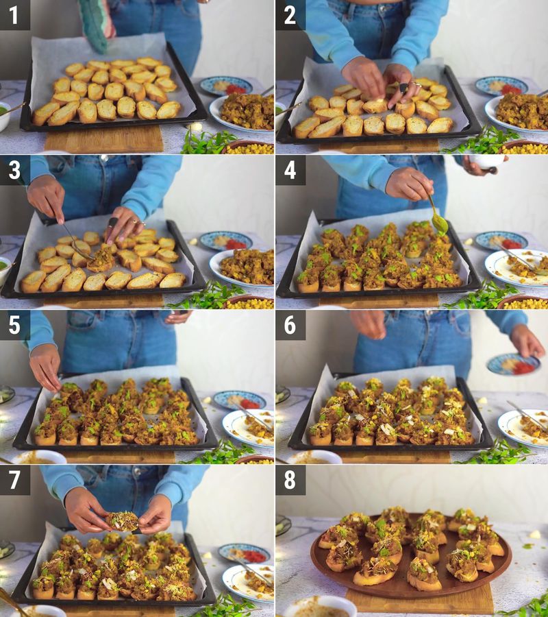 Image of the recipe cooking step-3-1 for Samosa Chaat Bruschetta