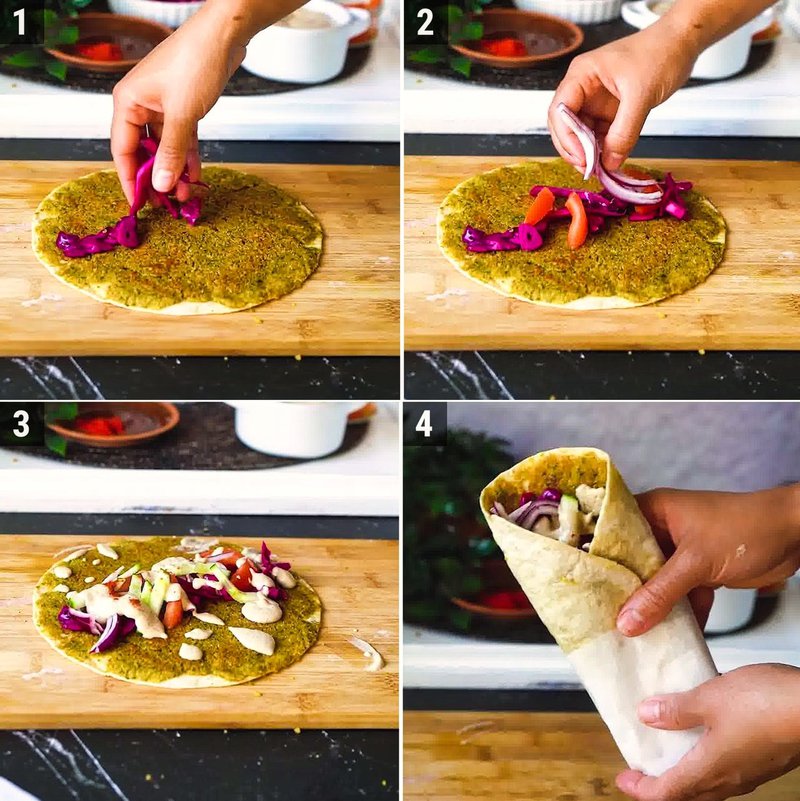 Image of the recipe cooking step-4-1 for Smashed Falafel Wrap