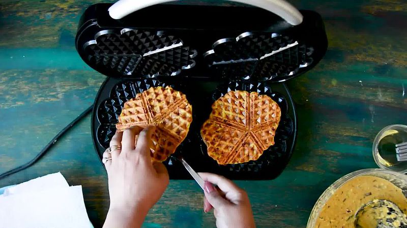 Image of the recipe cooking step-1-8 for Spicy Zucchini Waffles - How to Make Waffled Besan Chilla
