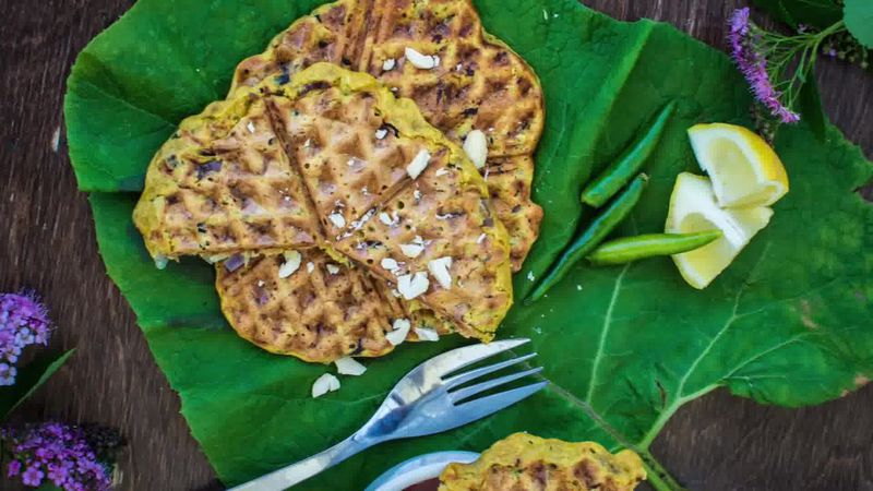 Image of the recipe cooking step-1-9 for Spicy Zucchini Waffles - How to Make Waffled Besan Chilla