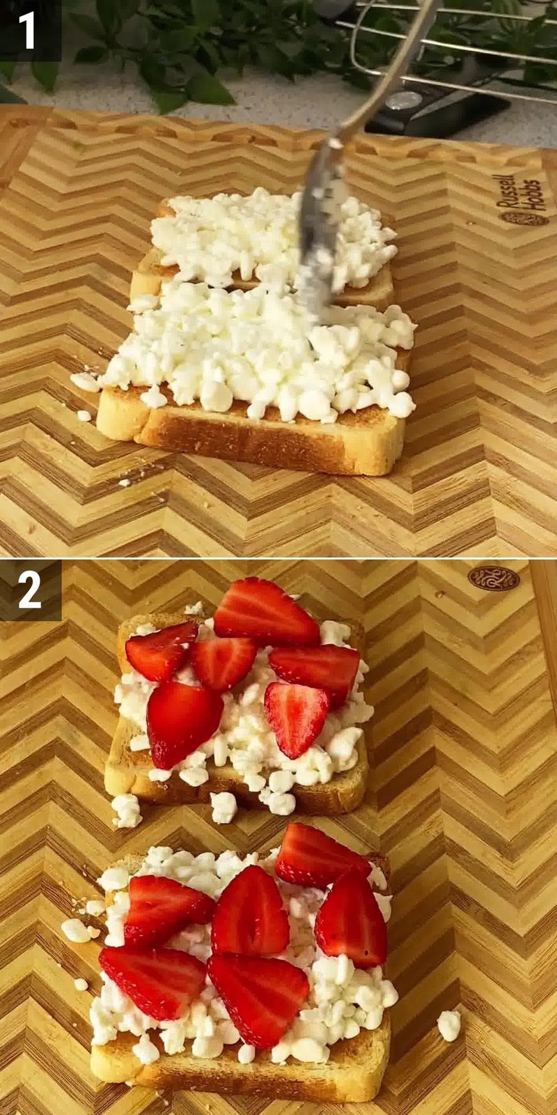 Image of the recipe cooking step-1-2 for Strawberry Cottage Cheese Toast